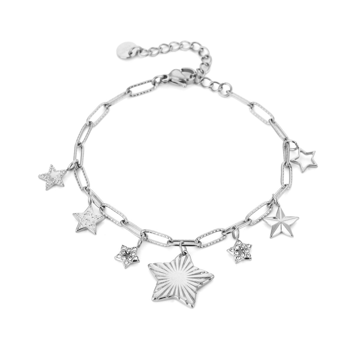 Armband Ster - Zilverkleurig Kleurvast Stainless Steel - Zirkonia - Kerstcadeau - Sinterklaas - Feestdagen Oorringen Sterretjes
