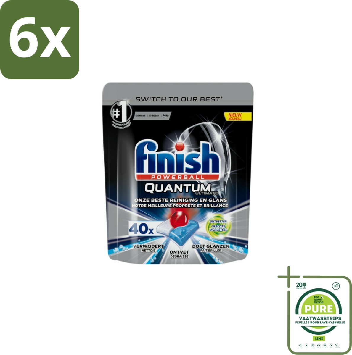 Finish – Vaatwastabletten – Quantum Ultimate Ontvetter – 40 Capsules - Voordeelverpakking - 6 stuks - Vaatwastabletten - Vaatwassertabletten