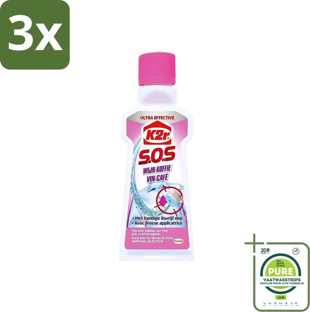 3 x K2R - SOS Vlekverwijderaar - Wijn & Koffie - 50ml - Grootverpakking - Vlekkenverwijderaar - Wijnvlekken - Koffievlekken - Textielreiniger - Vlekken Uit Textiel