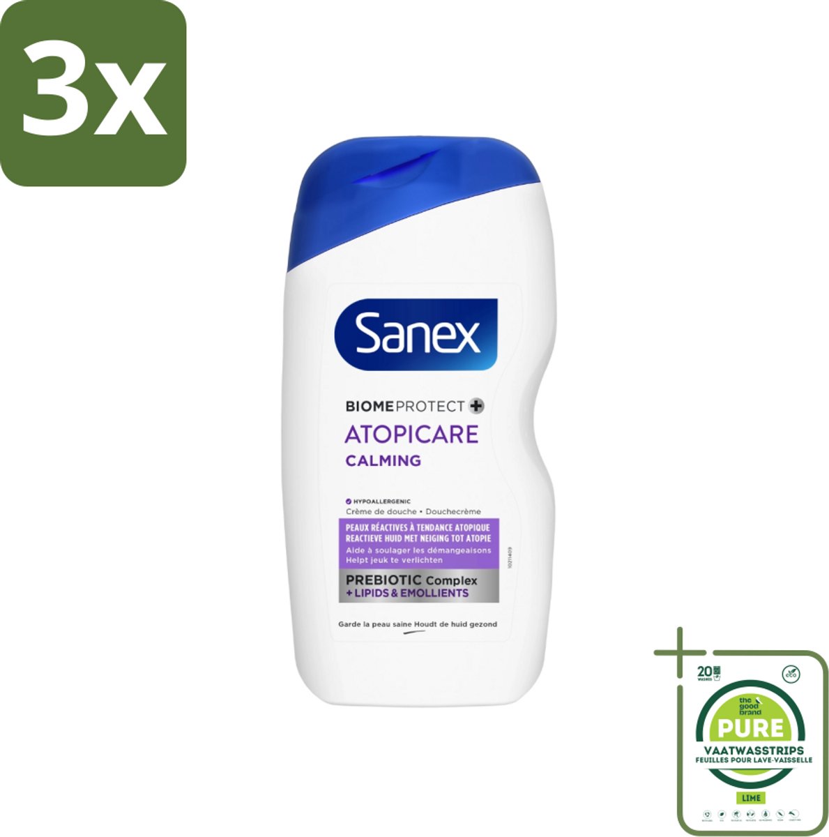 3 x Sanex - BiomeProtect Dermo - Douchecrème - Reactieve Huid - 400 ml - Grootverpakking - Sanex BiomeProtect - Douchecrème - Gevoelige Huid - Reactieve Huid - Kalmerende Douchecrème