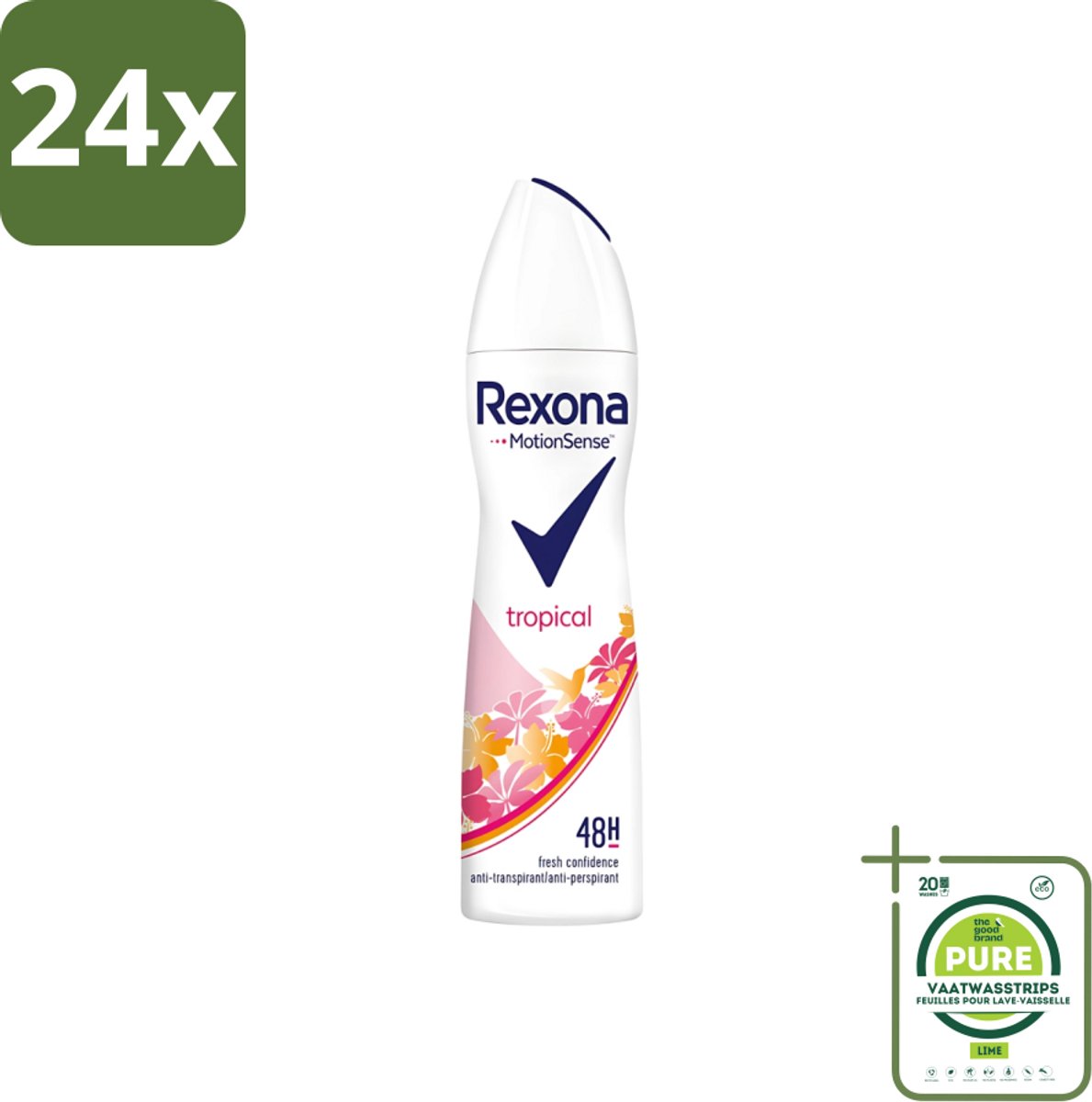 Rexona - Deodorant Spray - Motion Sense - Tropical - Anti-Transpirant & Perspirant - 150ml - Voordeelverpakking - 24 stuks - Rexona - Deodorant