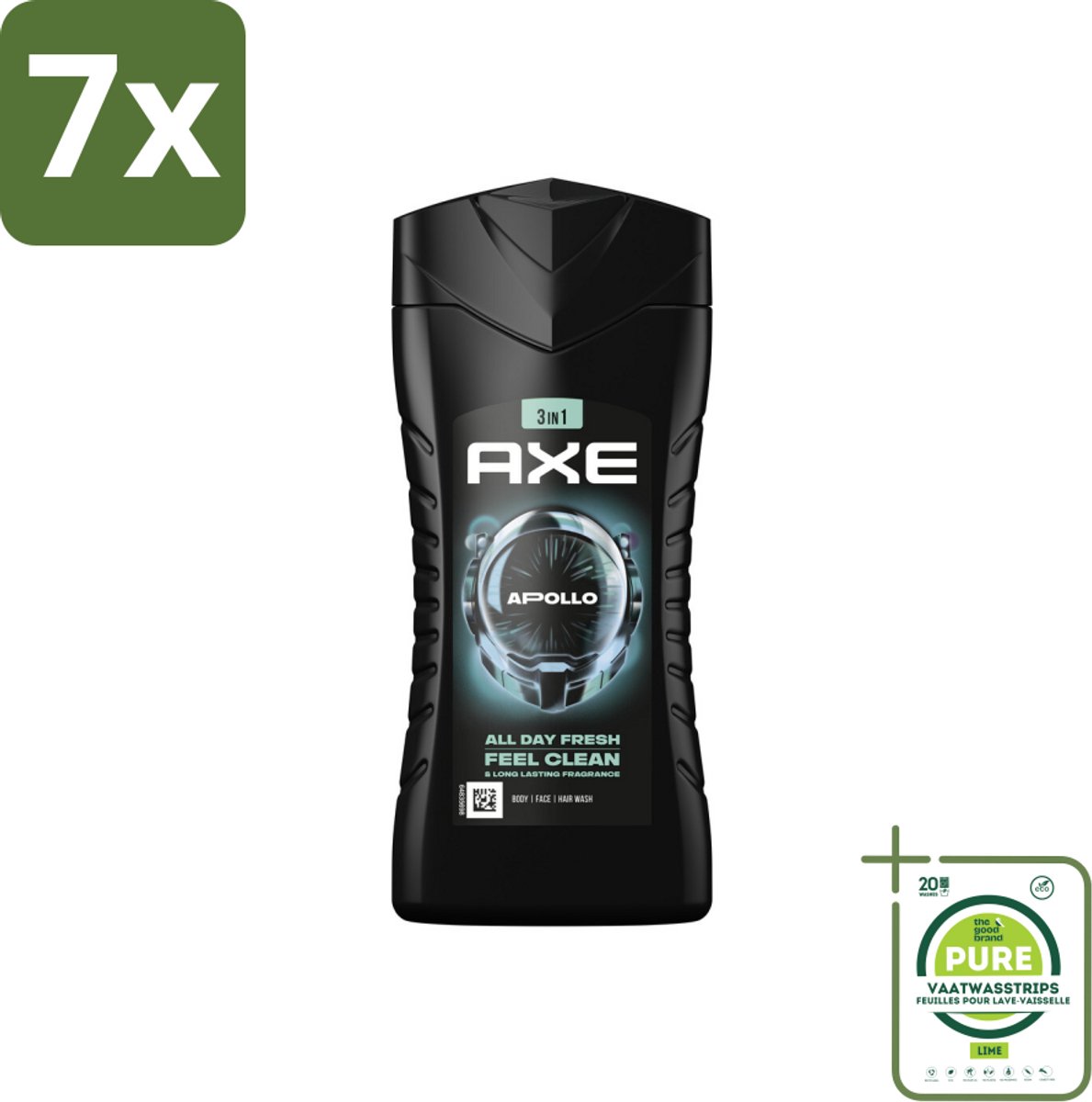7 x Axe - 3-in-1 Douchegel - Apollo - Sage & Cedarwoord - 12hrs Long Lasting Scent - 250 ml - Grootverpakking - Douchegel - Axe Apollo - Salie - Cederhout - 3-in-1
