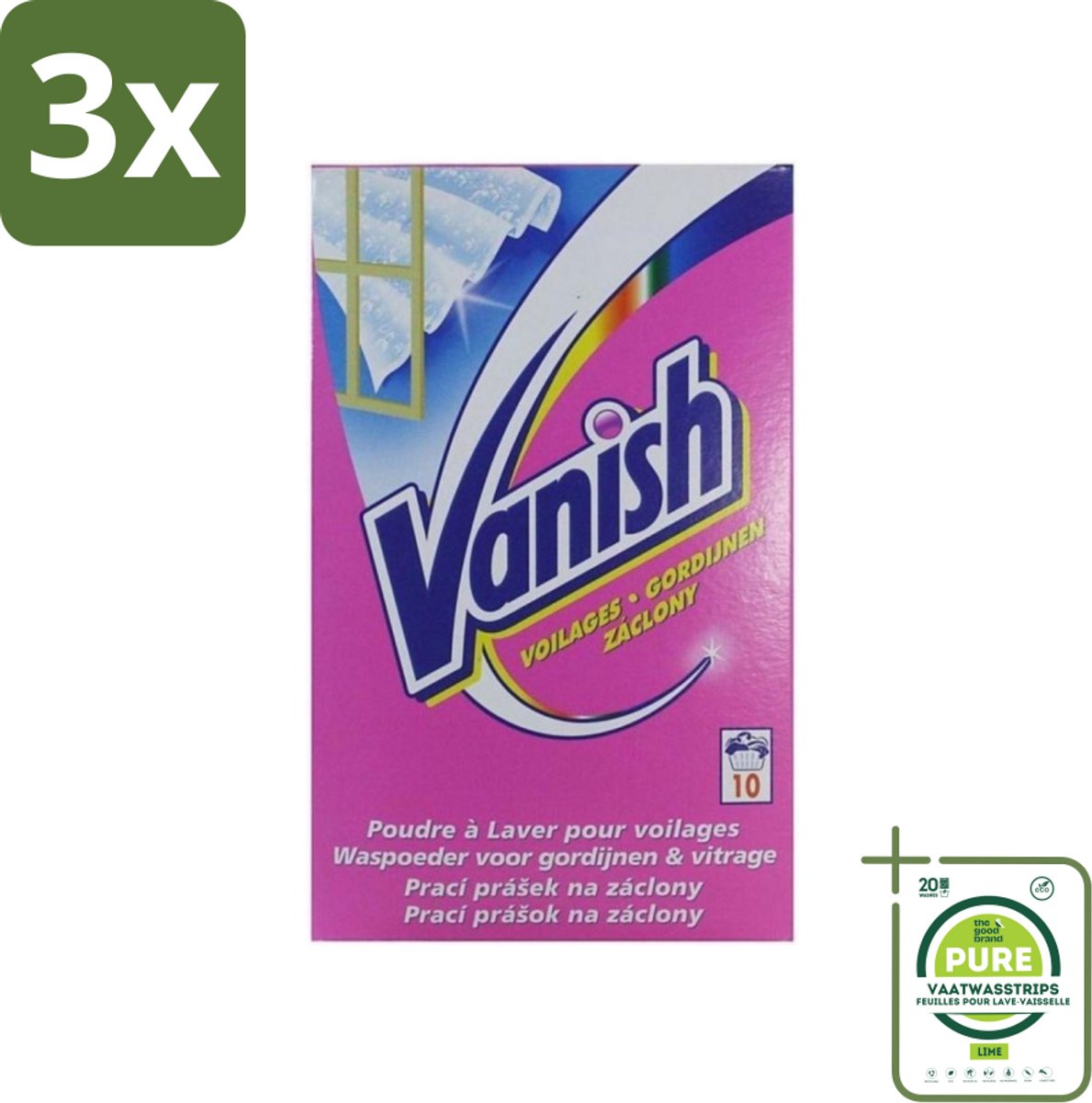 3 x Vanish Gordijnen - Waspoeder - Voor Gordijnen & Vitrage - 10 Wasbeurten - Grootverpakking - Gordijn Schoonmaken - Gordijnen Wassen - Vitrage Reinigen - Vlekken Verwijderen Gordijnen - Waspoeder Gordijnen