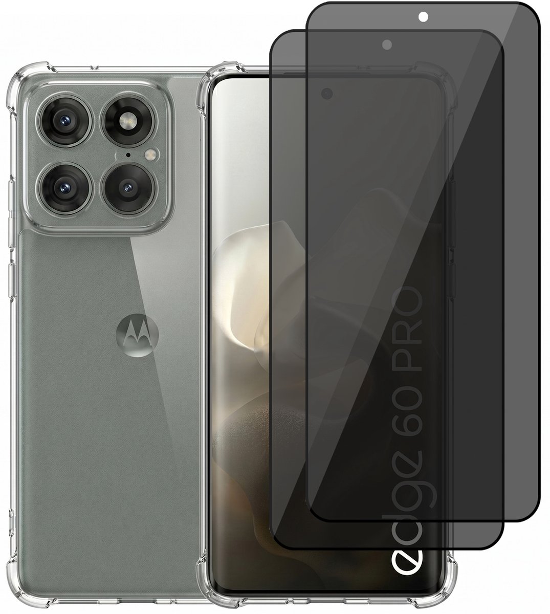 Hoesje geschikt voor Motorola Moto Edge 60 Pro – CrystalClear Back Cover – Schokbestendig – 2 Stuks Privacy Screenprotector Full Cover