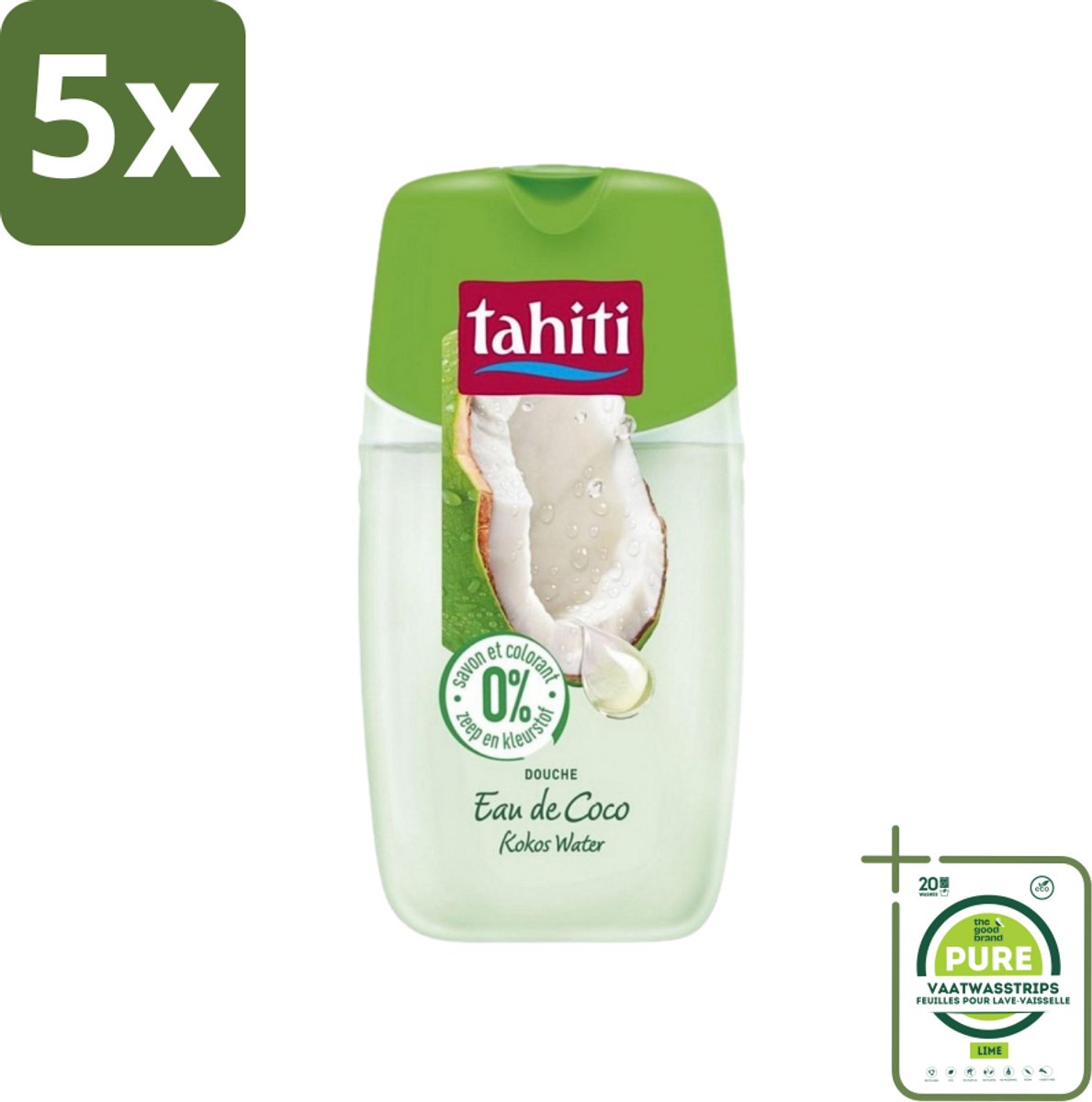 5 x Tahiti - Douchegel - Kokos Water - 0% Kleurstof - 250 ml - Grootverpakking - Douchegel - Kokos - Hydraterend - Zachte Huid - Tropische Geur