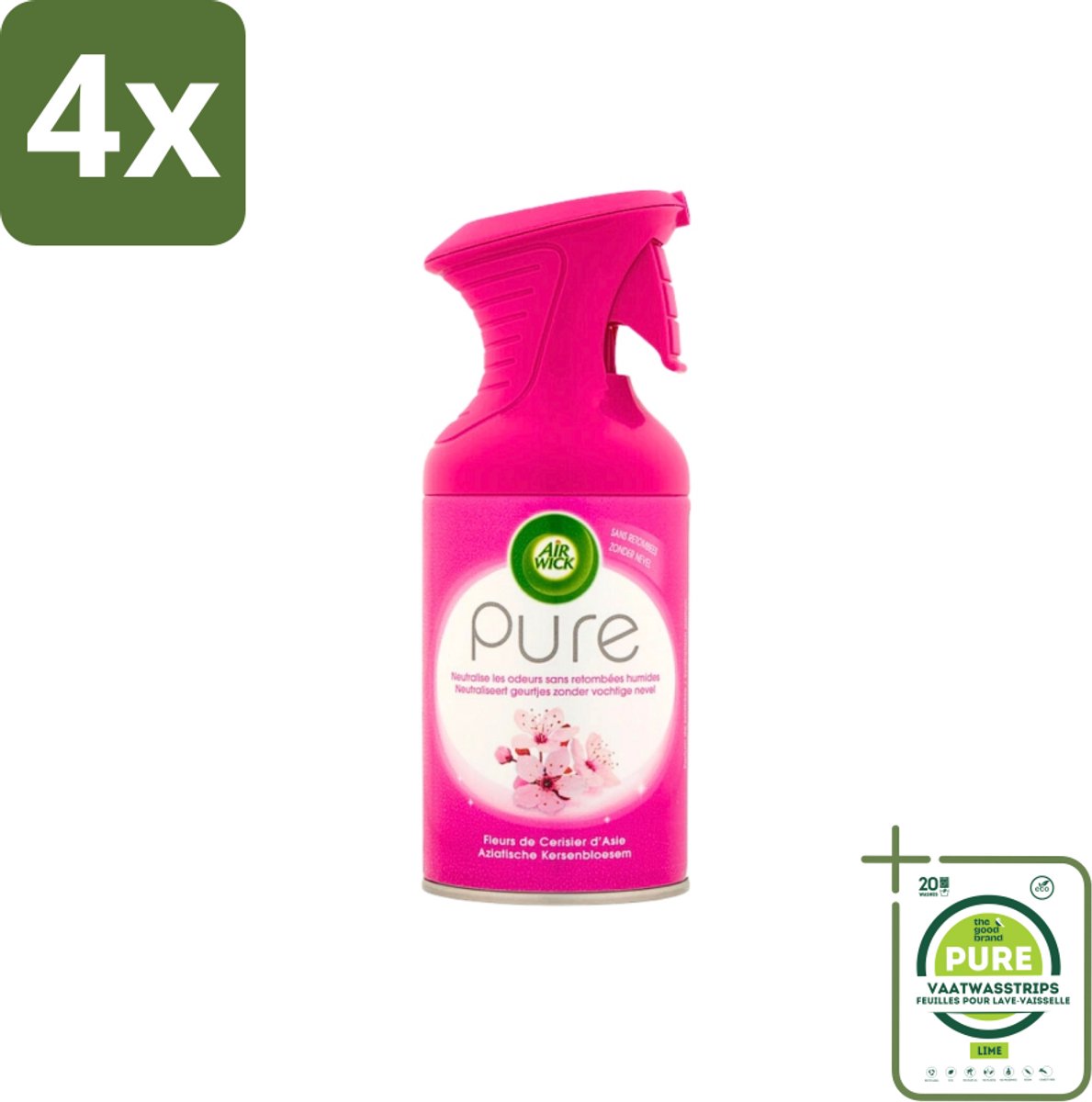 Air Wick Pure Luchtverfrisser Aziatische Kersenbloesem 250 ml - Voordeelverpakking - 4 stuks - Luchtverfrisser - Geurspray