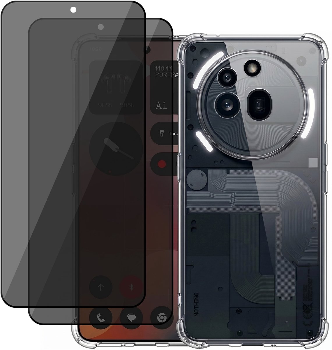 Hoesje geschikt voor Nothing Phone 3a Pro – CrystalClear Back Cover – Schokbestendig – 2 Stuks Privacy Screenprotector Full Cover