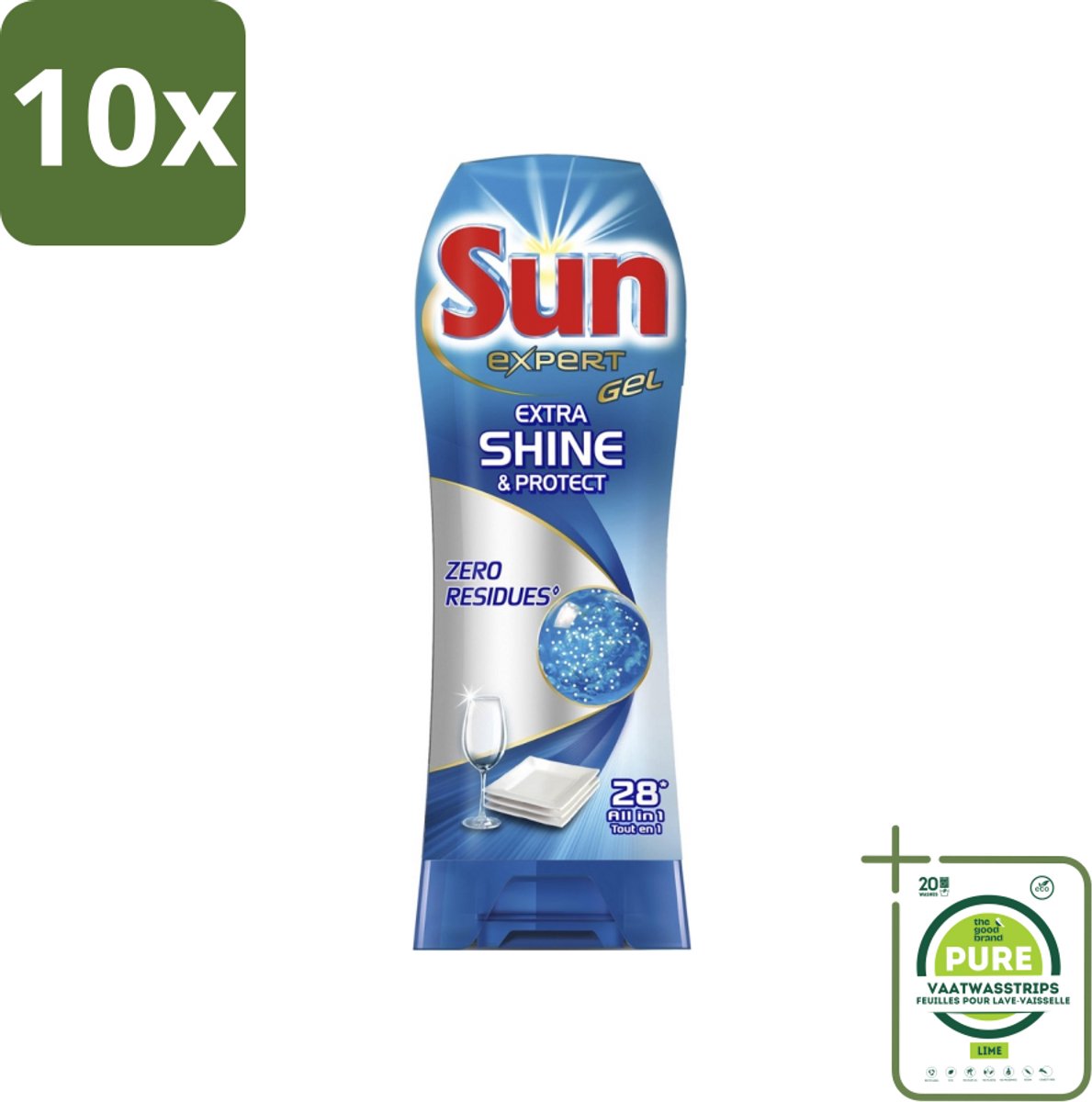 10 x Sun Expert Gel - Extra Shine & Protect - All-in-1 - Vaatwasmiddel Gel - 28 Wasbeurten - Grootverpakking - Vaatwasgel - Vaatwasser - Vaatreiniger - Glans - Bescherming