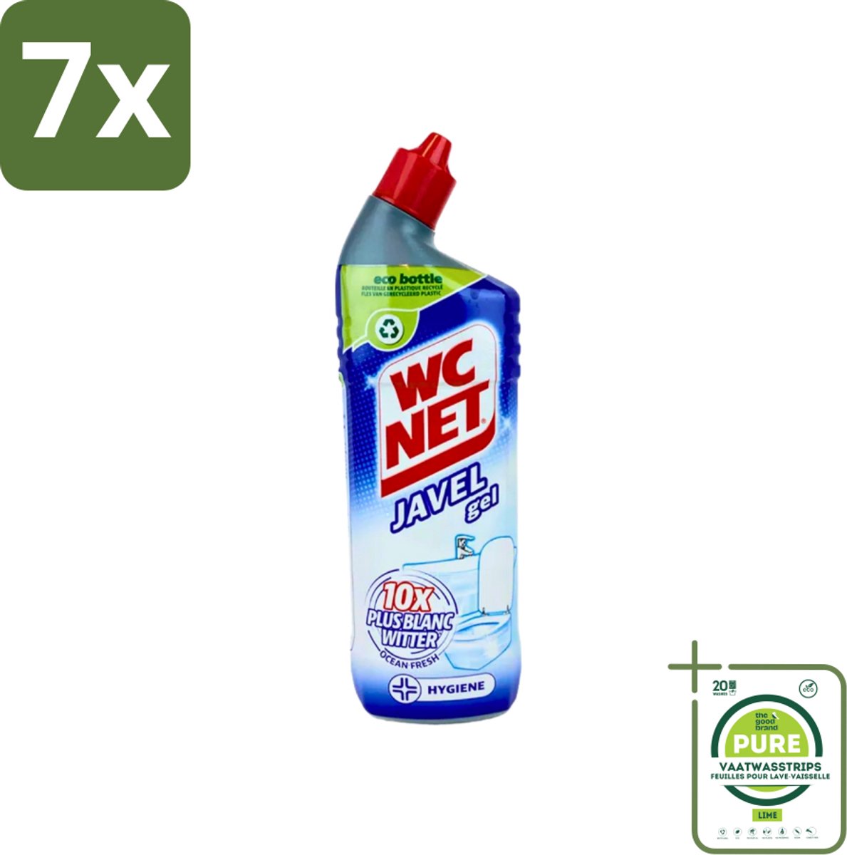 7 x WC Net - Toiletreiniger - Gel - Ocean Fresh - Gerecycled Materiaal - 750 ml - Grootverpakking - Toilet Schoonmaak - Toilet Reiniger - Wc Reiniger - Toilet Glans - Wc Gel