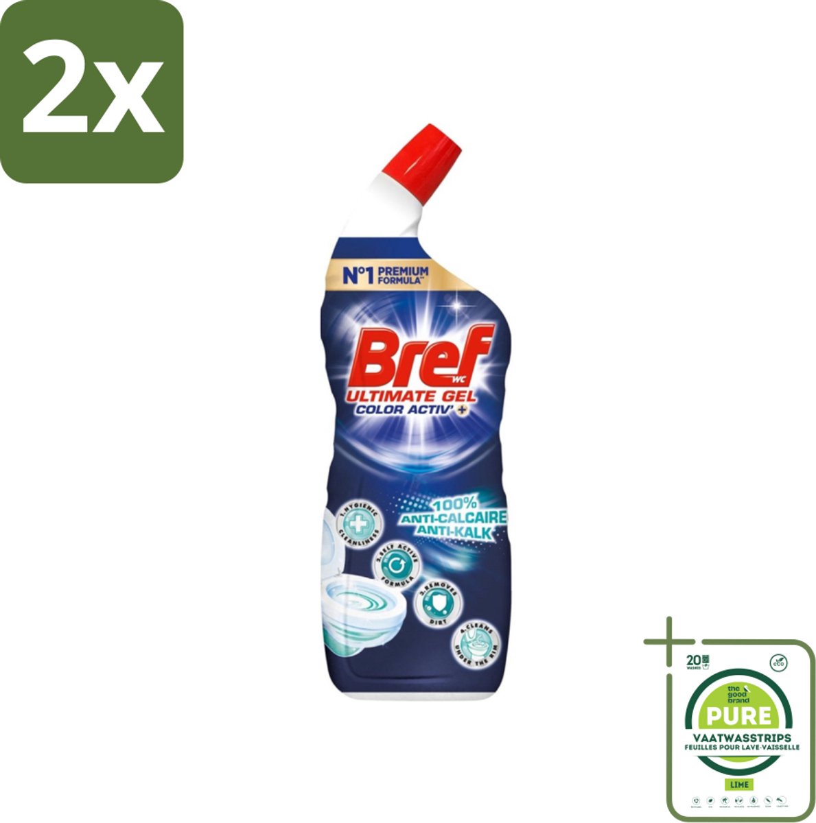 Bref WC - Color Activ+ - Toiletreiniger - Gel - Anti-Kalk - Oceaan - 700 ml - Voordeelverpakking - 2 stuks - Toilet schoonmaak - Wc reiniger