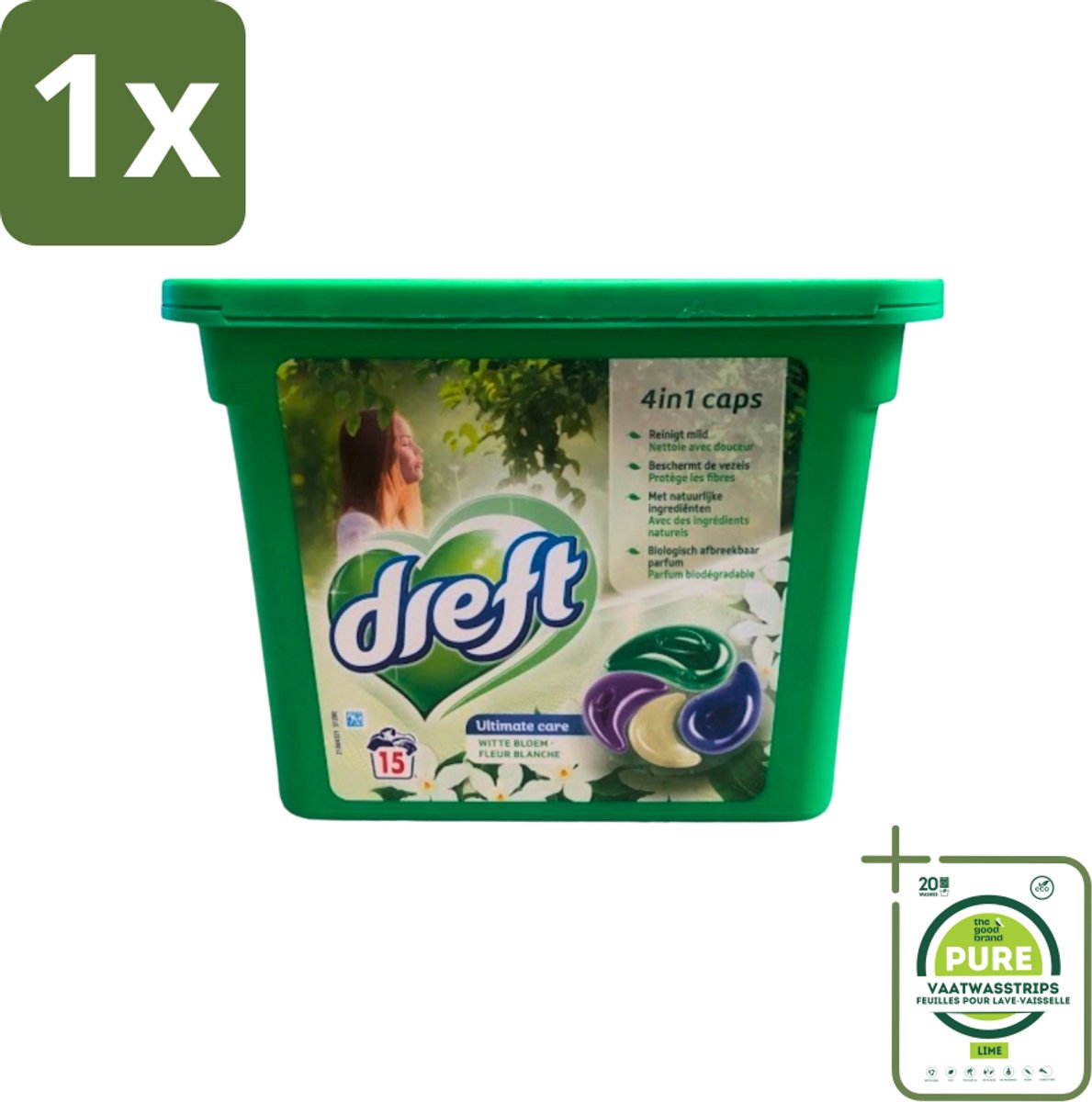 1 x Dreft - Wasmiddelcapsules 4in1 - Witte en Gekleurde Was - Witte Bloem - 15 Wasbeurten - Wasmiddelcapsules - Wasmiddel - Waspoeder - Wasverzachter - Witte Was