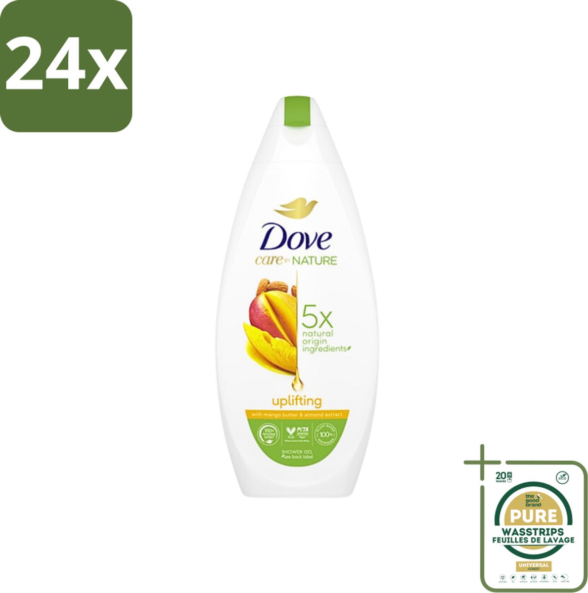 Dove Care By Nature - Uplifting - Douchegel - Mangoboter & Almond Extract - 225 ml - Voordeelverpakking - 24 stuks - Mangoboter - Amandelextract