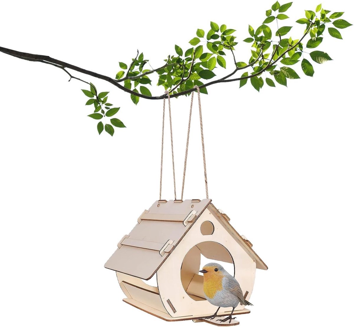 Houten Vogelhuisje voor Tuin, Stevige Nestkast voor Vogels, Hangend Voederhuisje, Ideaal voor Tuinieren en Vogels Observeren, 16 x 10 x 13 cm (Zelf in elkaar te zetten)