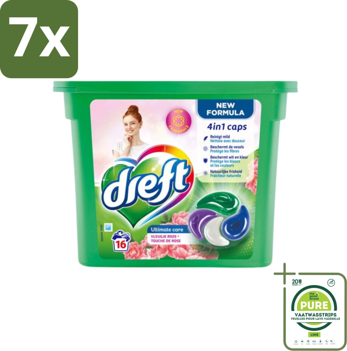 7 x Dreft - Nieuwe Formule - Wasmiddelcapsules 4in1 - Witte en Gekleurde Was - Vleugje Roze - 16 Wasbeurten - Grootverpakking - Wasmiddelcapsules - Wascapsules - Wasmiddel - Waspoeder - Kleurbescherming