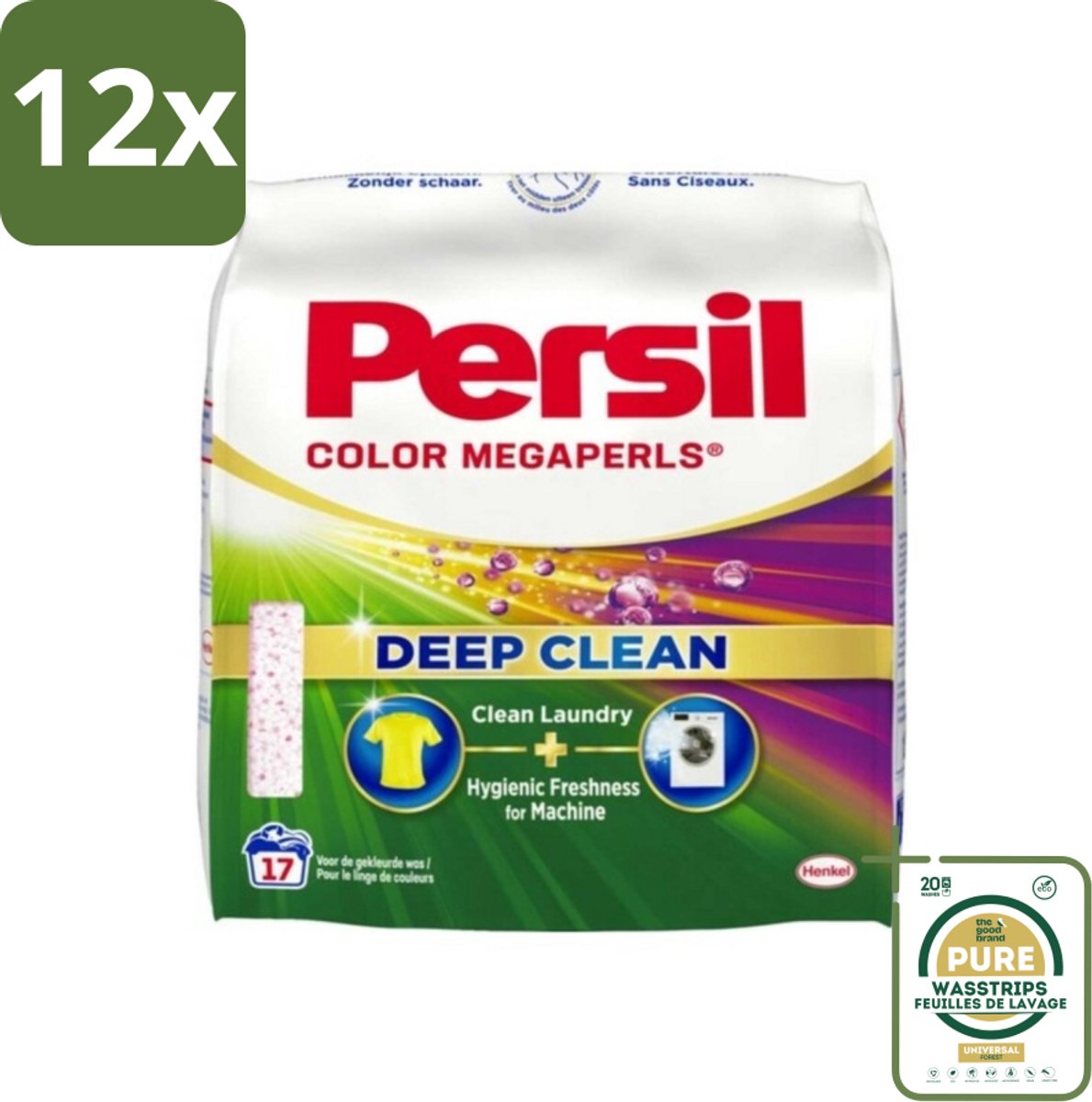 Persil Waspoeder Megaperls Color 17 Wasbeurten 1,02 kg - Voordeelverpakking - 12 stuks - Vlekkenverwijderaar - Wasmiddel