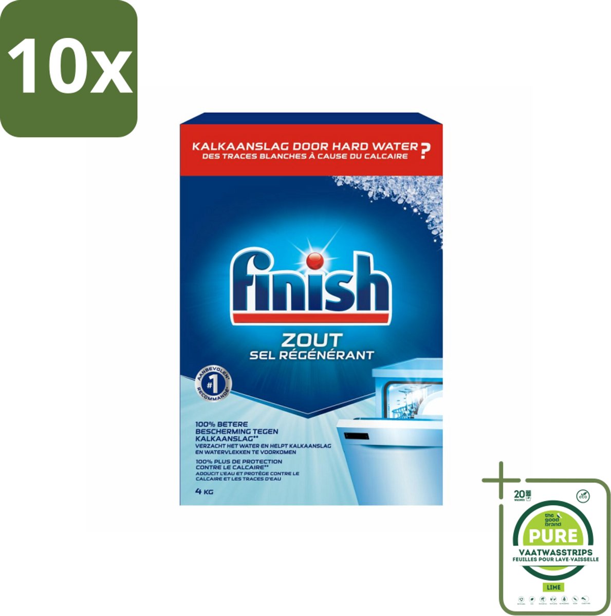 10 x Finish Vaatwasmachine Zout 4 kg - Grootverpakking - Vaatwasmachine Zout - Kalk Verwijderaar - Vaatwasser Reiniging - Vaatwasser Onderhoud - Anti-kalk