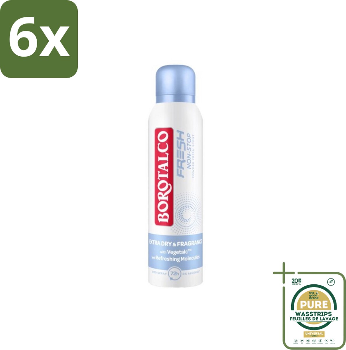 Borotalco – Deodorant Spray – Fresh Non-Stop – 150 ml - Voordeelverpakking - 6 stuks - Menthol - Koel gevoel