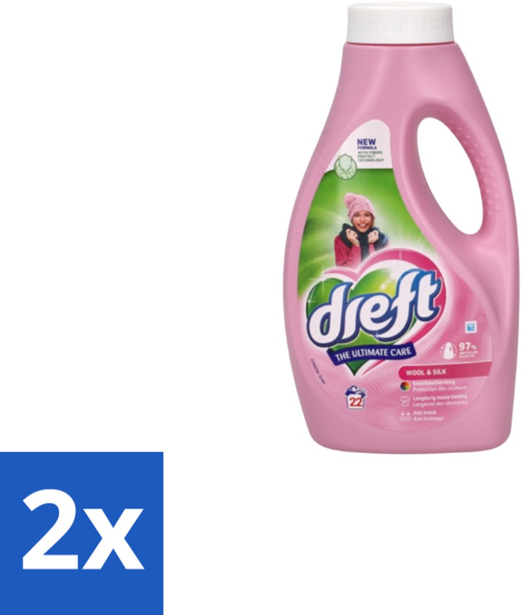 Dreft – Vloeibaar Wasmiddel – Wol & Zijde – 22 Wasbeurten - Voordeelverpakking - 2 stuks