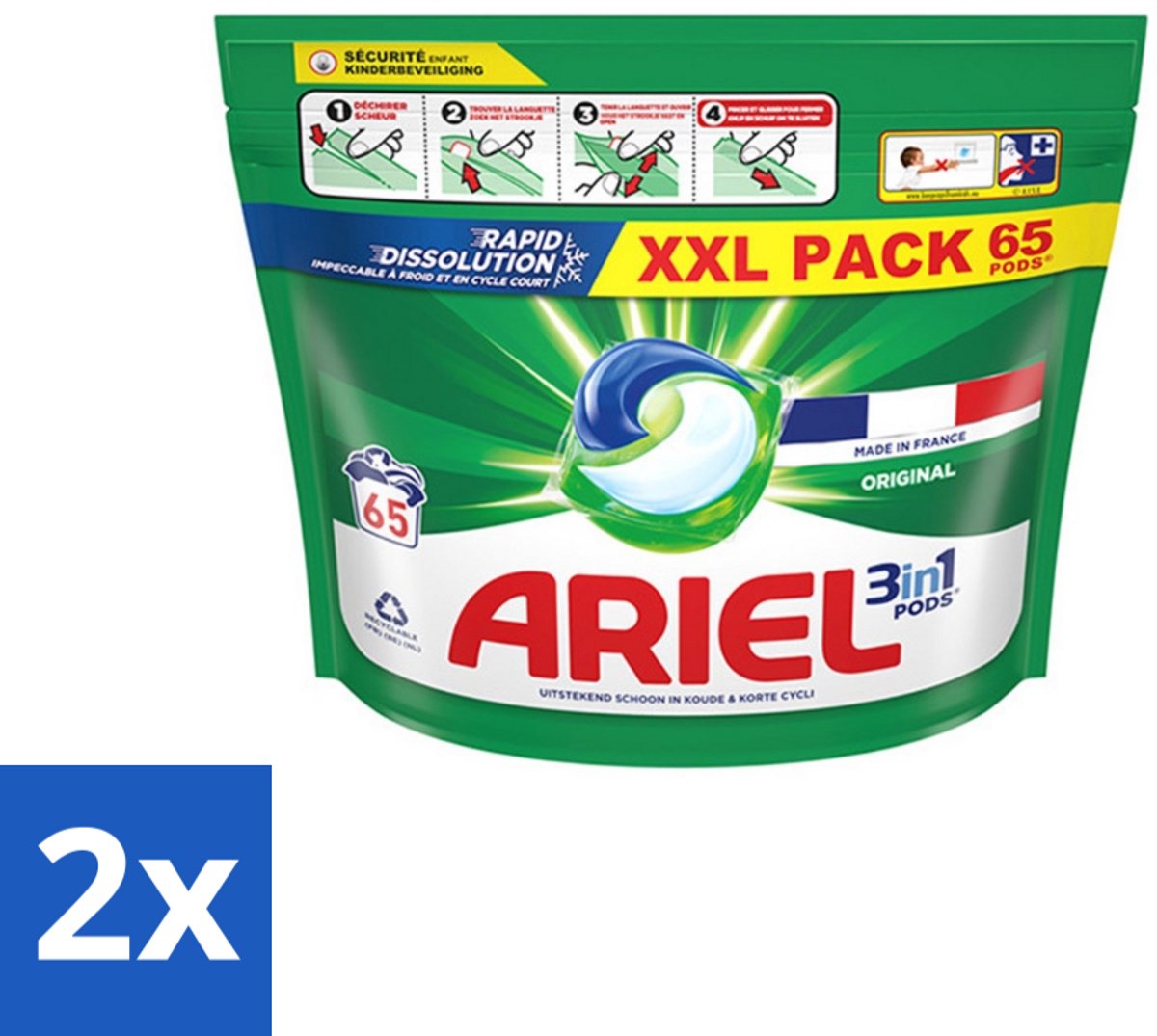 Ariel – Pods All-in-1 – Original – 65 wasbeurten - Voordeelverpakking - 2 stuks