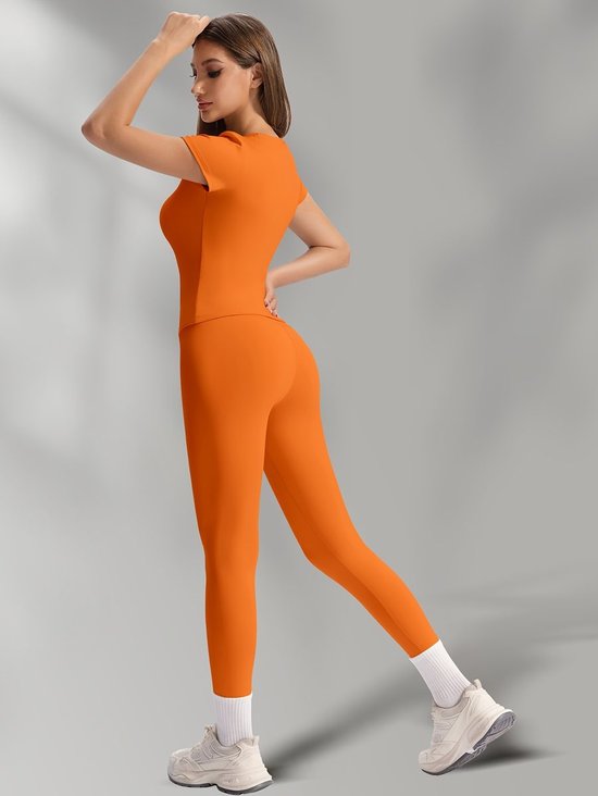 Currero Pilates Pak Dames - Yoga - Buttshaper - Gym - Fitness - Butt Lift - Bil Vergrotend - Heup Liftend - Yogakleding - Oranje S — afbeelding 2