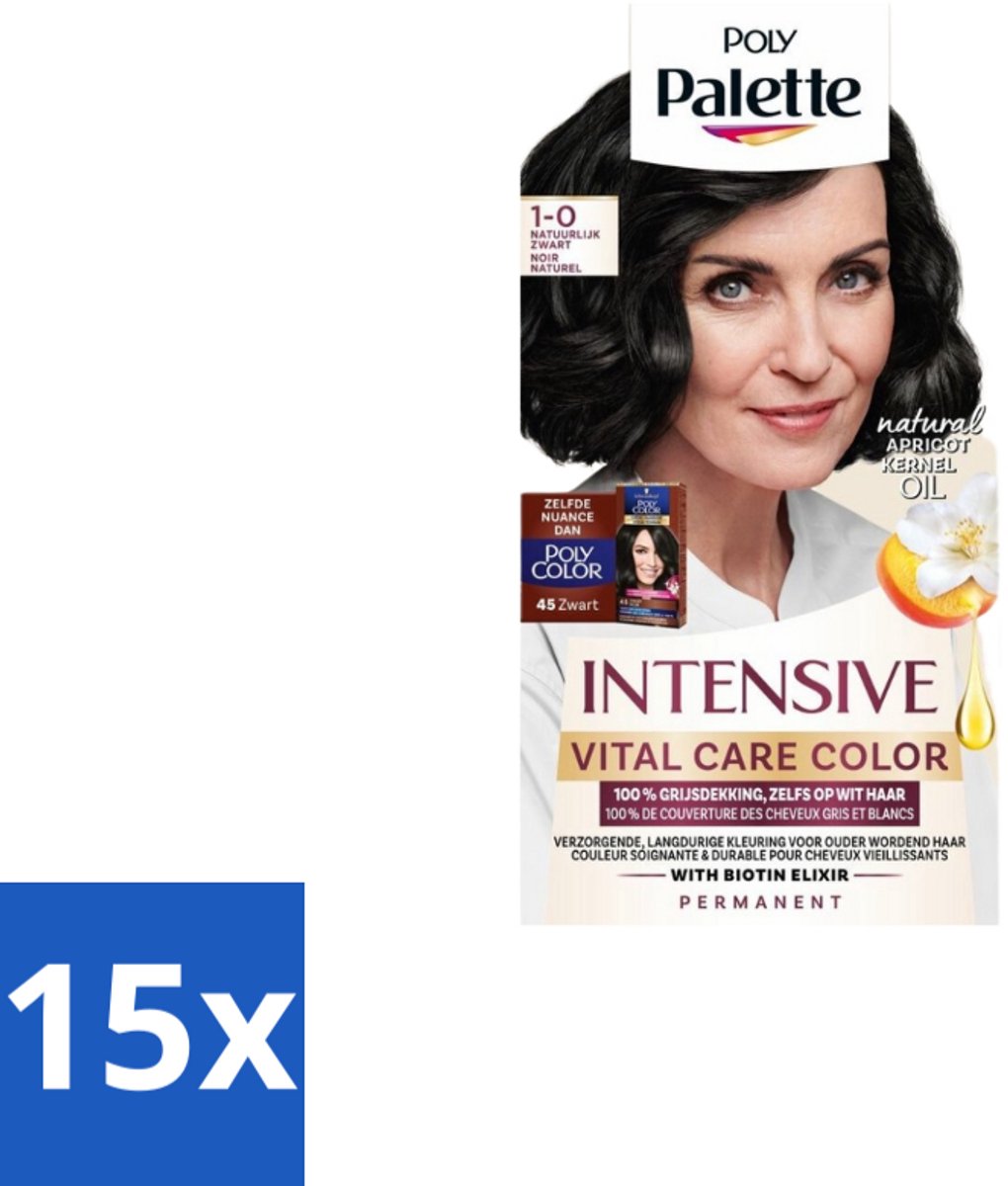 Poly Palette – Haarverf – 1-0 Natuurlijk Zwart – 115 ml - Bulkverpakking - 15 stuks