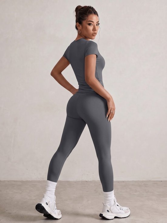 Currero Pilates Pak Dames - Yoga - Buttshaper - Gym - Fitness - Butt Lift - Bil Vergrotend - Heup Liftend - Yogakleding - Donkergrijs XL — afbeelding 4