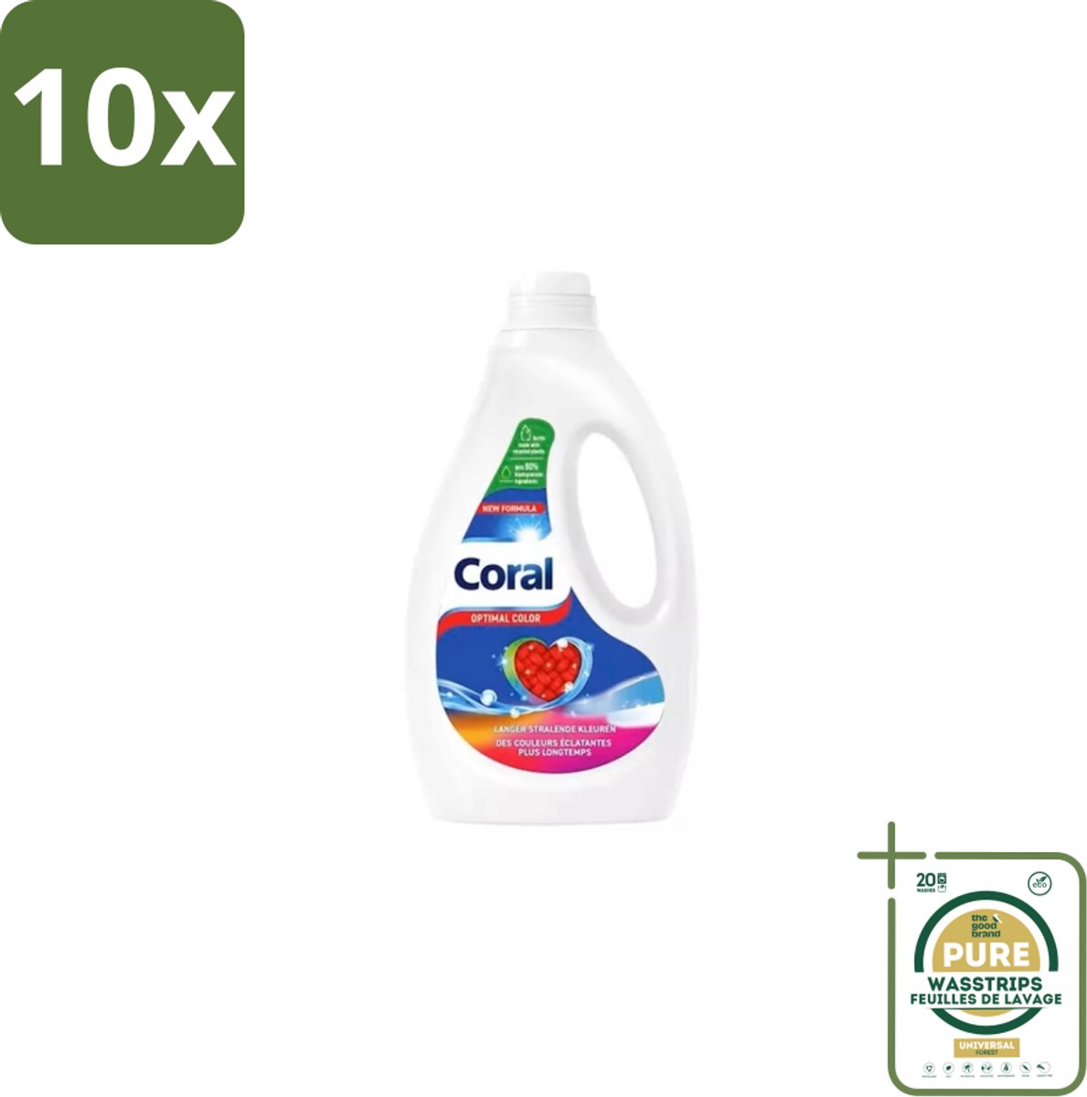 10 x Coral – Vloeibaar Wasmiddel – Optimal Color – 1170 ml - Grootverpakking - Kleurbehoud - Vlekverwijdering - Anti-pluis - Wasmiddel - Wasresultaat