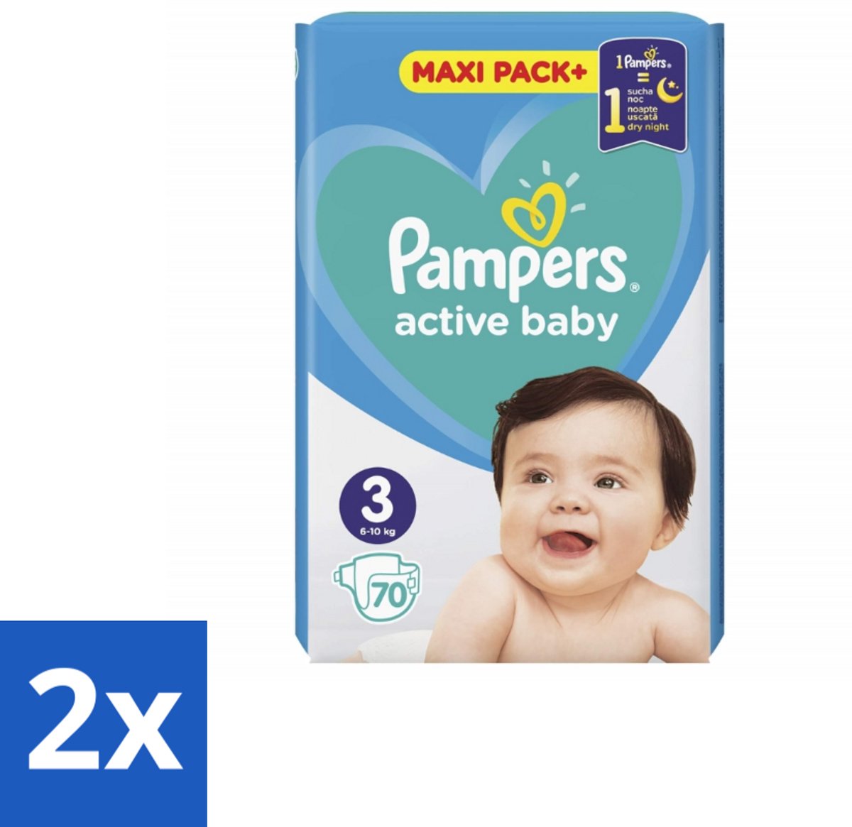 2 x Pampers – Luiers – Active Baby Maat 3 – 70 Luiers - Baby-luiers - Droge Billetjes - Huidbescherming - Luchtdoorlatende Luiers - Absorberende Luiers