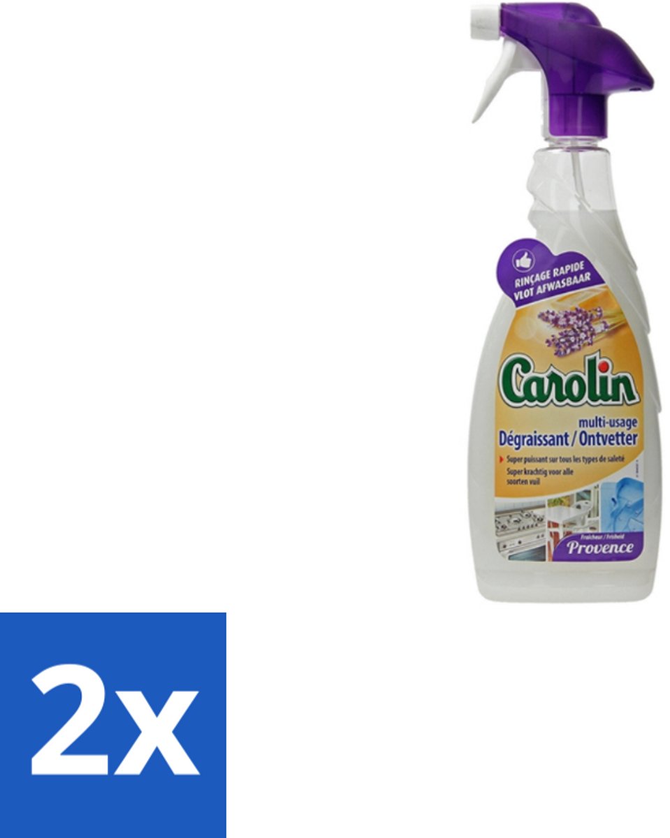 2 x Carolin – Ontvetter Spray – Marseille & Lavendel – 750 ml - Ontvetter Spray - Vet Verwijderen - Keuken Reinigen - Badkamer Reinigen - Marseillezeep