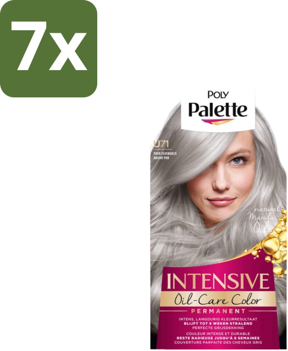 7 x Poly Palette – Haarverf – U71 Puur Zilvergrijs – 115 ml - Grijs Haar Kleuren - Zilvergrijs Haar - Intens Grijs - Zilverreflectie - Haarkleuring