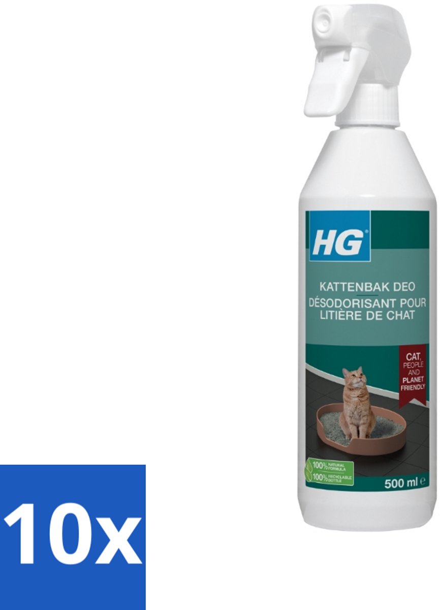 HG - Kattenbak Deo - Neutraliseert Geuren - 100% Biologisch - 500 ml - Bulkverpakking - 10 stuks