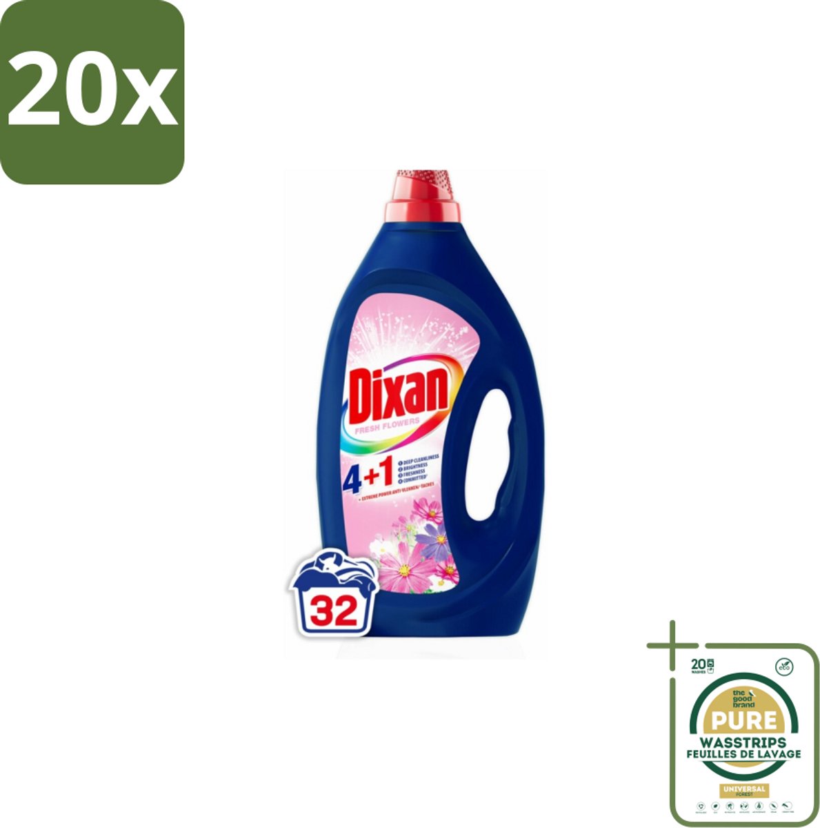 20 x Dixan – Vloeibaar Wasmiddel – Color Fresh Flowers – 1440 ml - Grootverpakking - Kleurbehoud - Vlekkenverwijdering - Frisse Geur - Wasmiddel - Wasbeurt