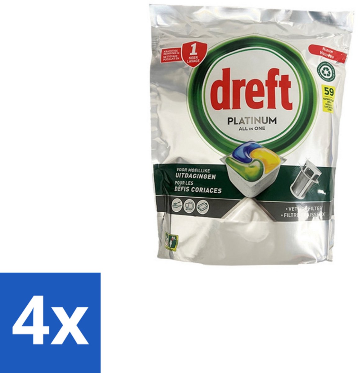 Dreft – Vaatwastabletten – All-in-One Platinum – Lemon – 59 Tabletten - Voordeelverpakking - 4 stuks