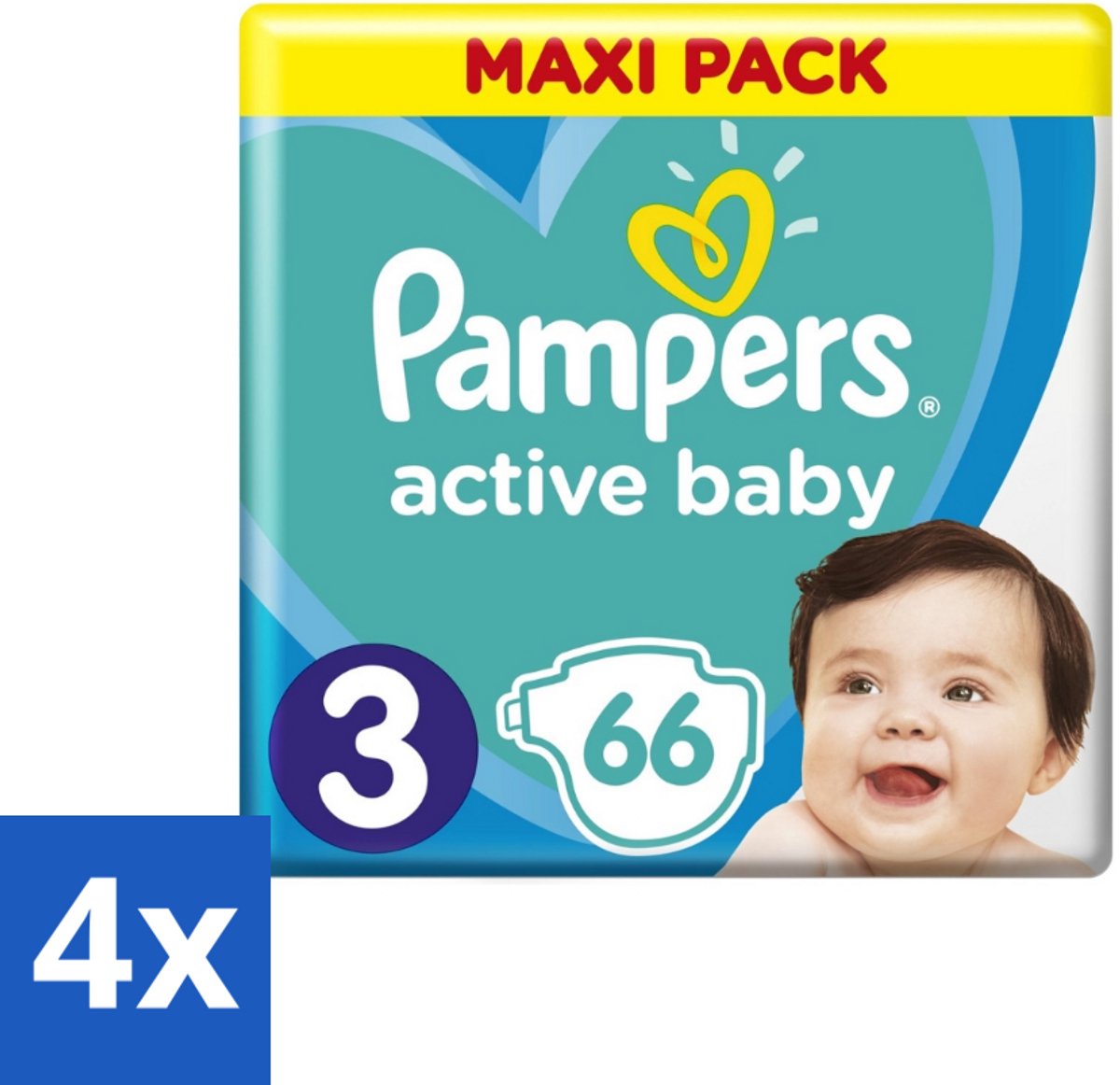 Pampers – Luiers – Active Baby Dry Maat 3 – 66 Luiers - Voordeelverpakking - 4 stuks