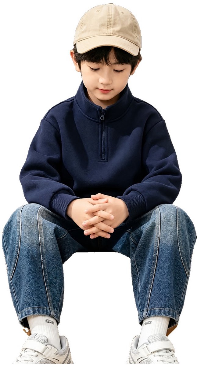 Currero Quarter Zip Jongens Sweater Met Rits Jumper Quarterzip Hoodie Jongen Warme Trui Vest Lang Coltrui 13 Jaar Blauw