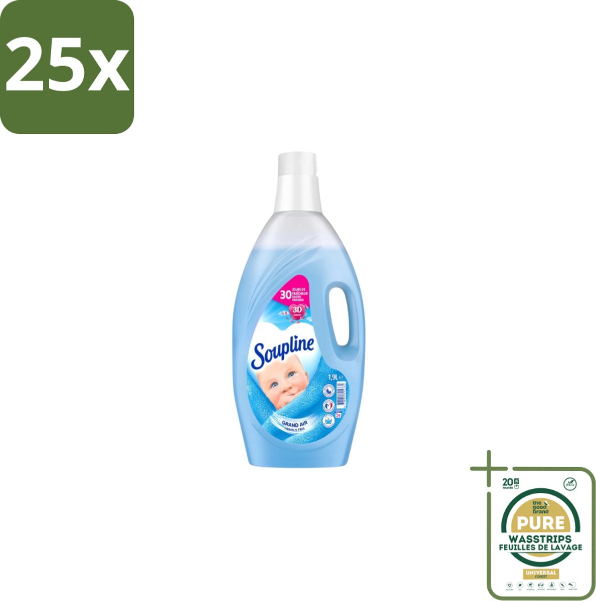 25 x Soupline – Wasverzachter – Hemels Fris – 1,9 L - Grootverpakking - Wasverzachter - Wasgoed Verzachter - Hemels Fris - Wasverzachter Hemels Fris - Wasverzachter Voor Kleding