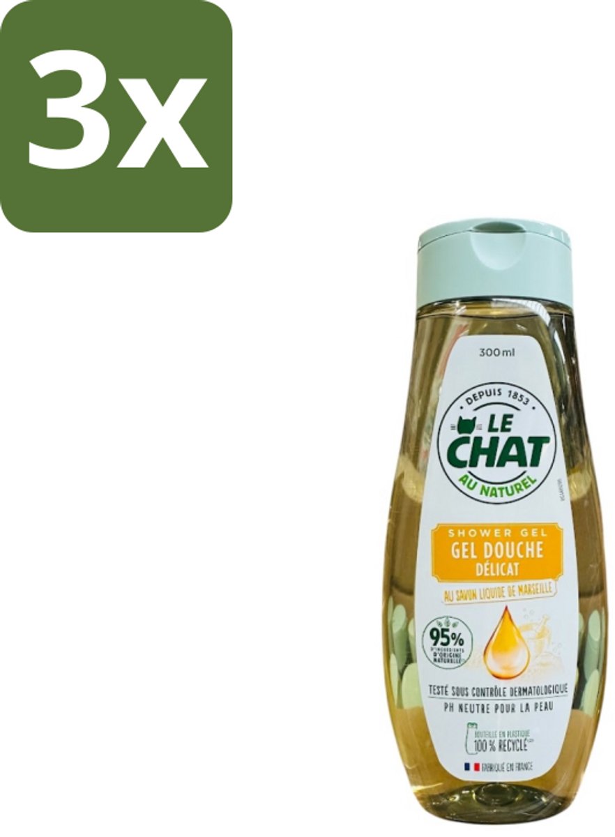 3 x Le Chat – Douchegel – Marseille – 300 ml - Douchegel - Marseille - Huid Reinigen - Zachte Reiniging - Huid Verzorgen