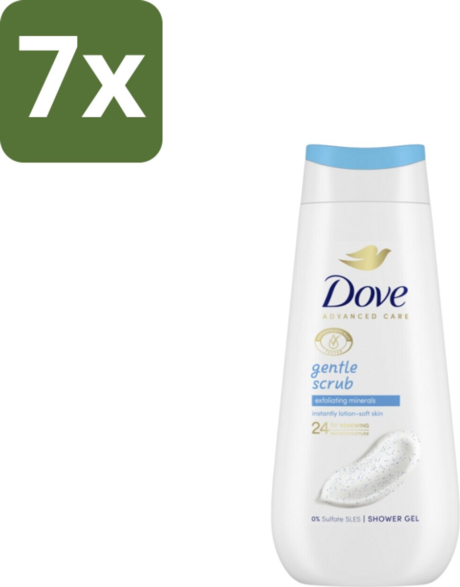 7 x Dove – Douchegel – Advanced Care Gentle Scrub – 225 ml - Douchegel - Exfoliatie - Huidverzorging - Zachte Douchegel - Schuim