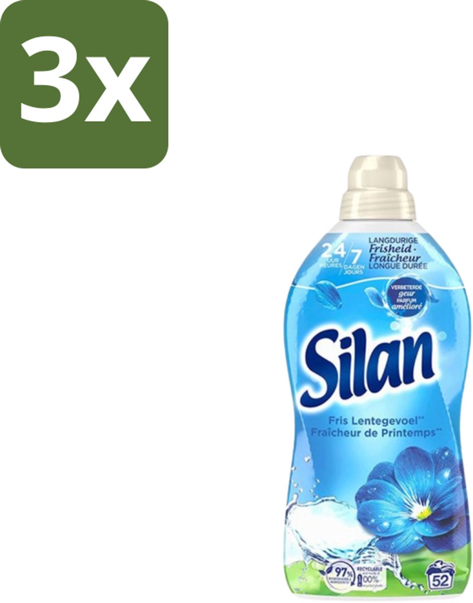 3 x Silan – Wasverzachter – Classic Blue Fris Lentegevoel – 1144 ml - Wasverzachter - Fris Lentegevoel - Wasgoed Verzachter - Wasgoed Geur - Wasgoed Comfort