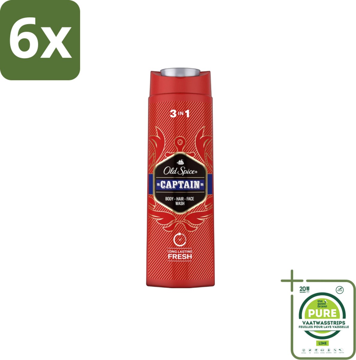 Old Spice – Douchegel – Captain – 400 ml - Voordeelverpakking - 6 stuks - Douchegel voor mannen - Gezichtsreiniging