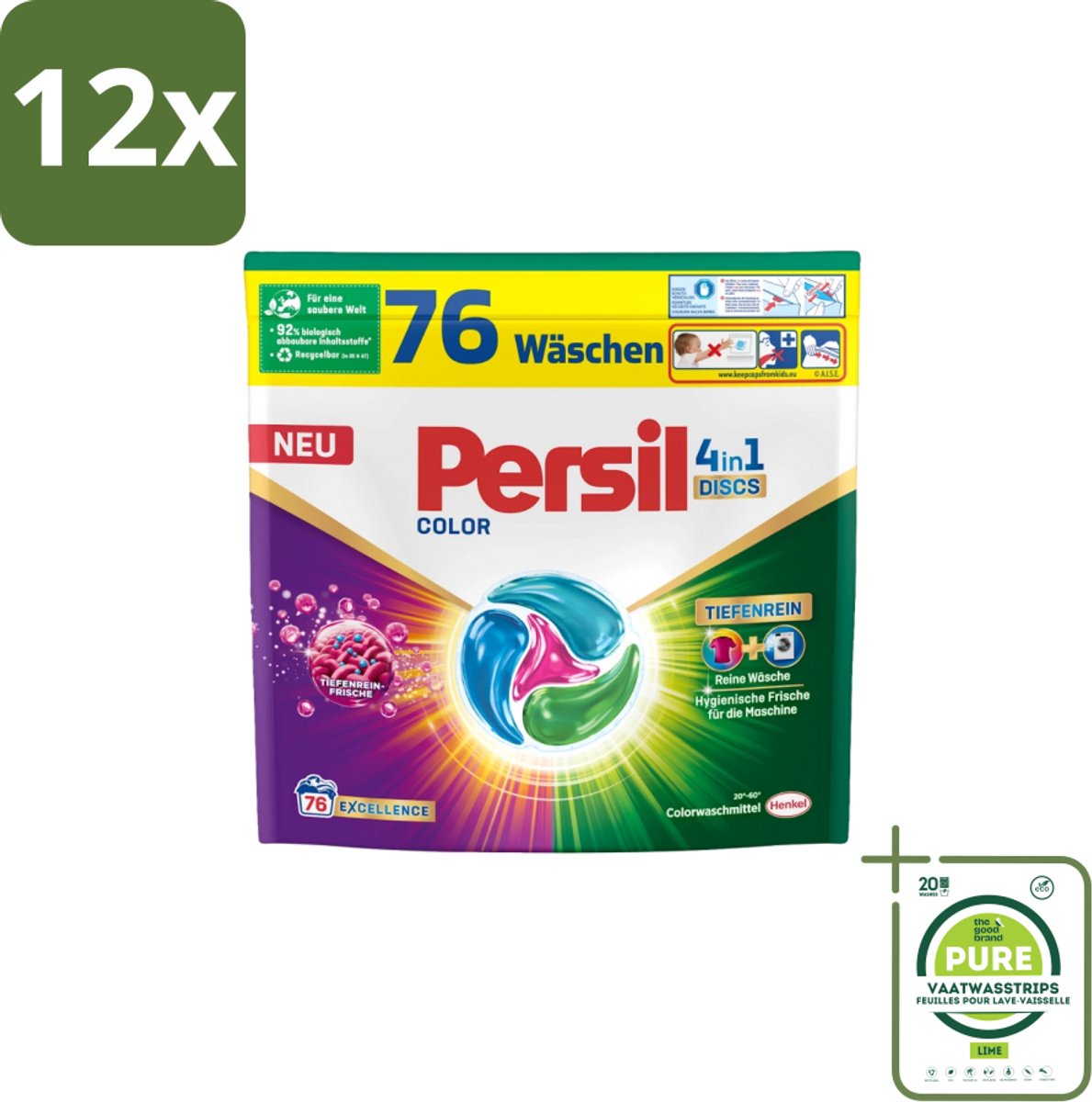 Persil – Wasmiddel Discs 4-in-1 – Color - 76 Capsules - Voordeelverpakking - 12 stuks - Wasmiddel - Kleuren beschermen