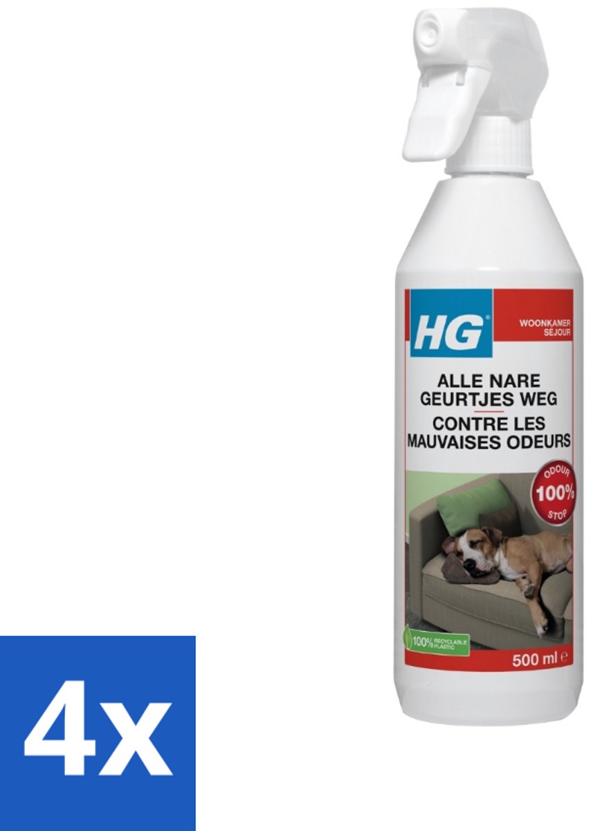 4 x HG Alle Nare Geurtjes Weg 500 ml - Geurverwijderaar - Nare Geurtjes - Biologisch Schoonmaakmiddel - Urineverwijderaar - Huisdierengeur