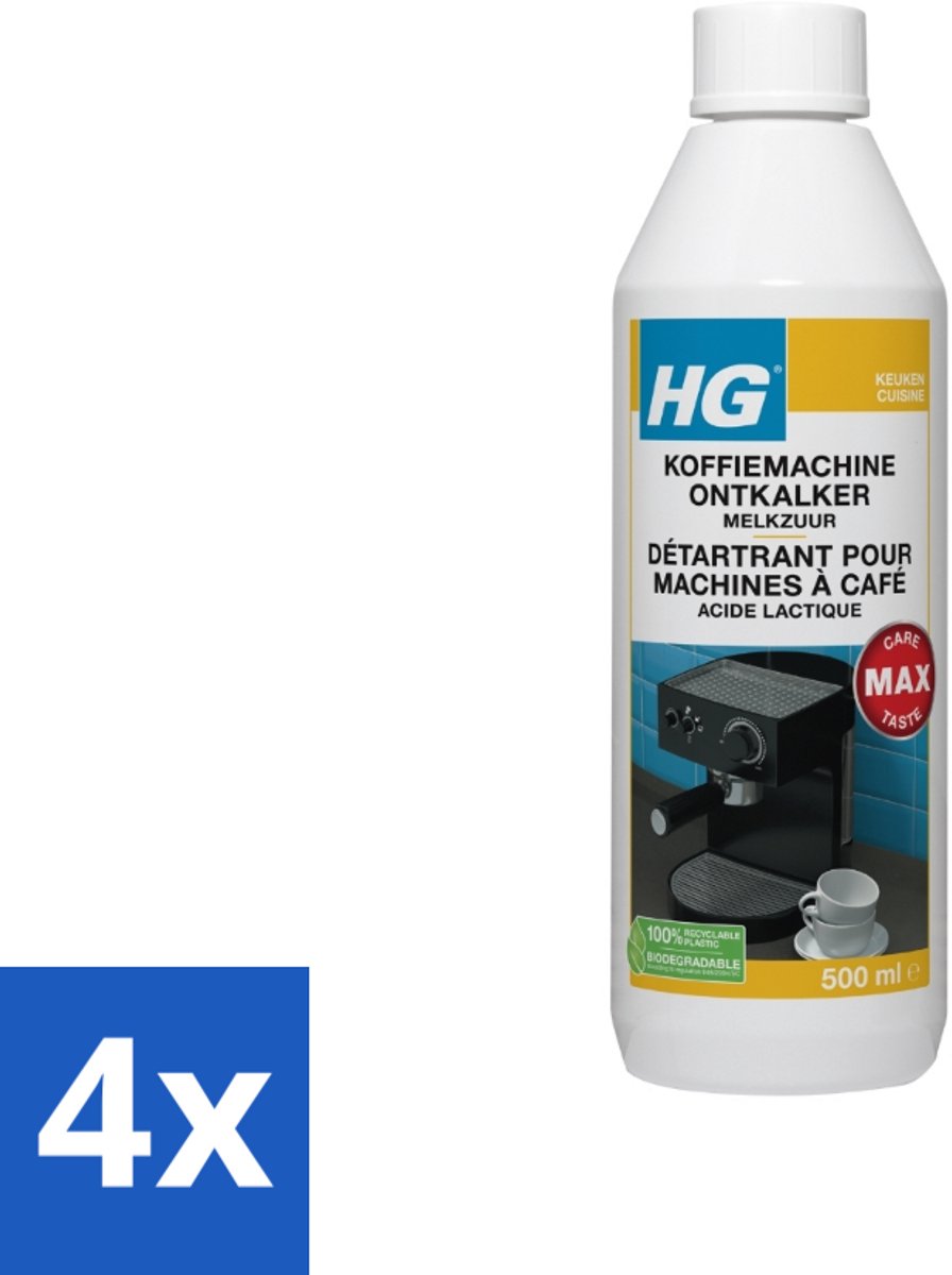 4 x HG Koffiemachine Ontkalker Melkzuur 500 ml - Koffiemachine Ontkalken - Ontkalker Melkzuur - Koffiemachine Schoonmaken - Espresso Ontkalken - Padkoffie Ontkalken