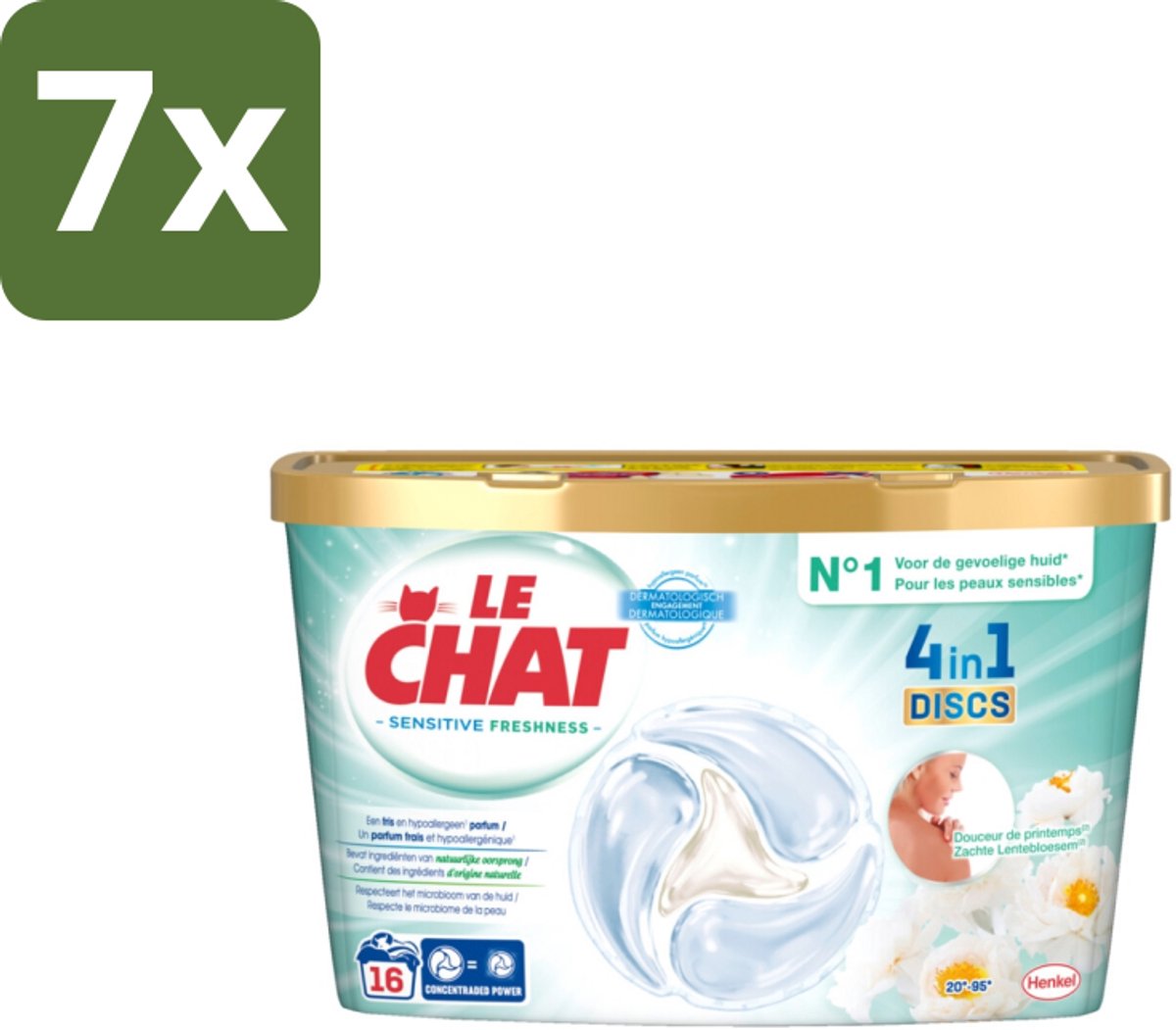 Le Chat – Wascapsules – Sensitive Zachte Lentebloesem – 16 wasbeurten - Bulkverpakking - 7 stuks