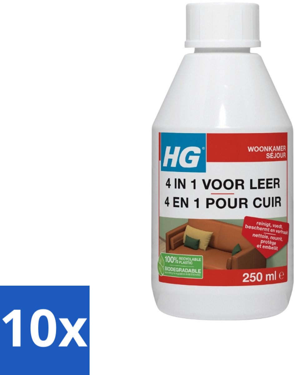 10 x HG 4-in-1 Voor Leer 250 ml - Leer Reinigen - Leer Voeden - Leer Beschermen - Leer Verfraaien - Leer Verkleuren