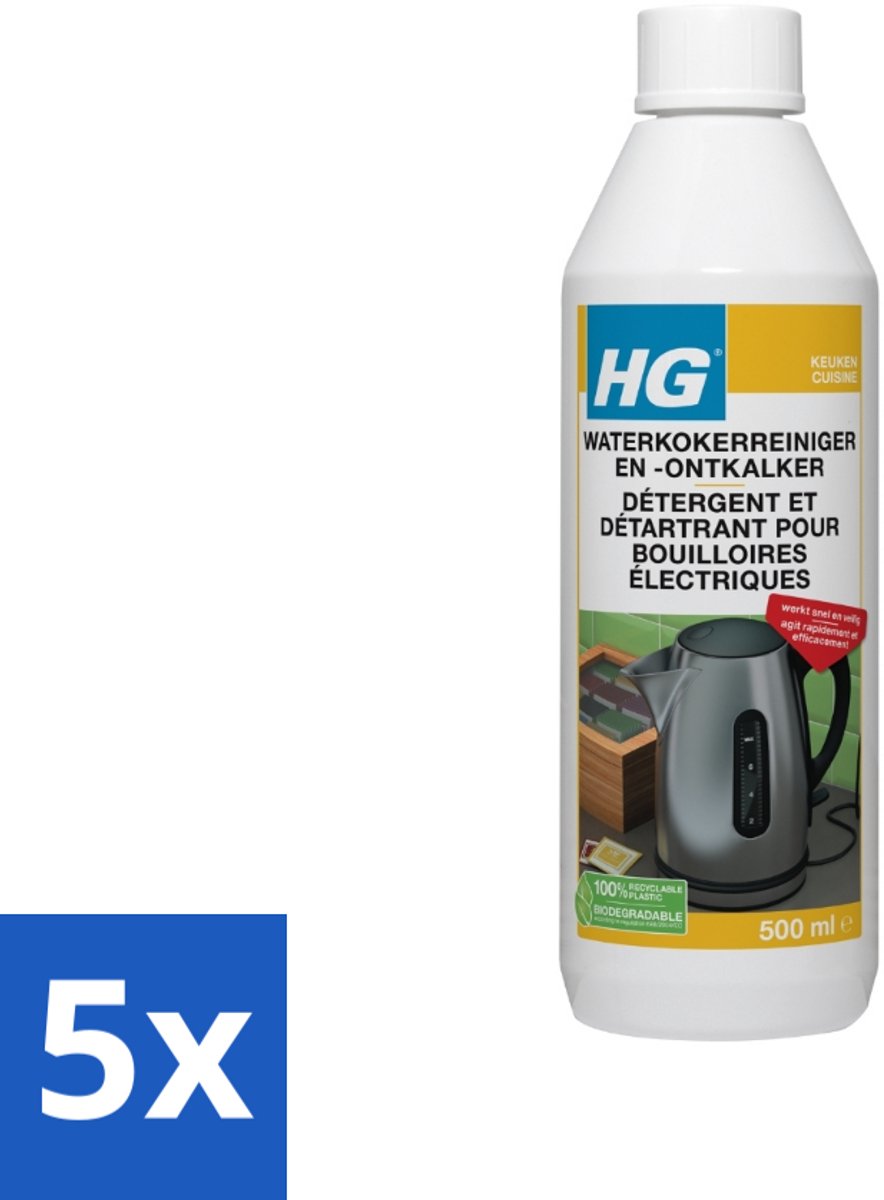 5 x HG Waterkokerreiniger En -ontkalker 500 ml - Waterkoker Reinigen - Waterkoker Ontkalken - Kalkaanslag Verwijderen - Waterkoker Reinigingsmiddel - Waterkoker Ontstofverwijderen