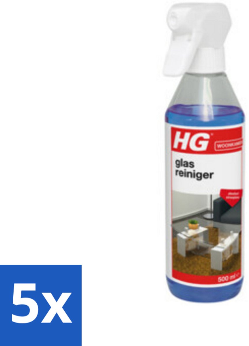 5 x HG Glasreiniger 500 ml - Glas Reinigen - Streeploos Schoonmaken - Glazen Reiniger - Spiegel Reinigen - Vet Verwijderen