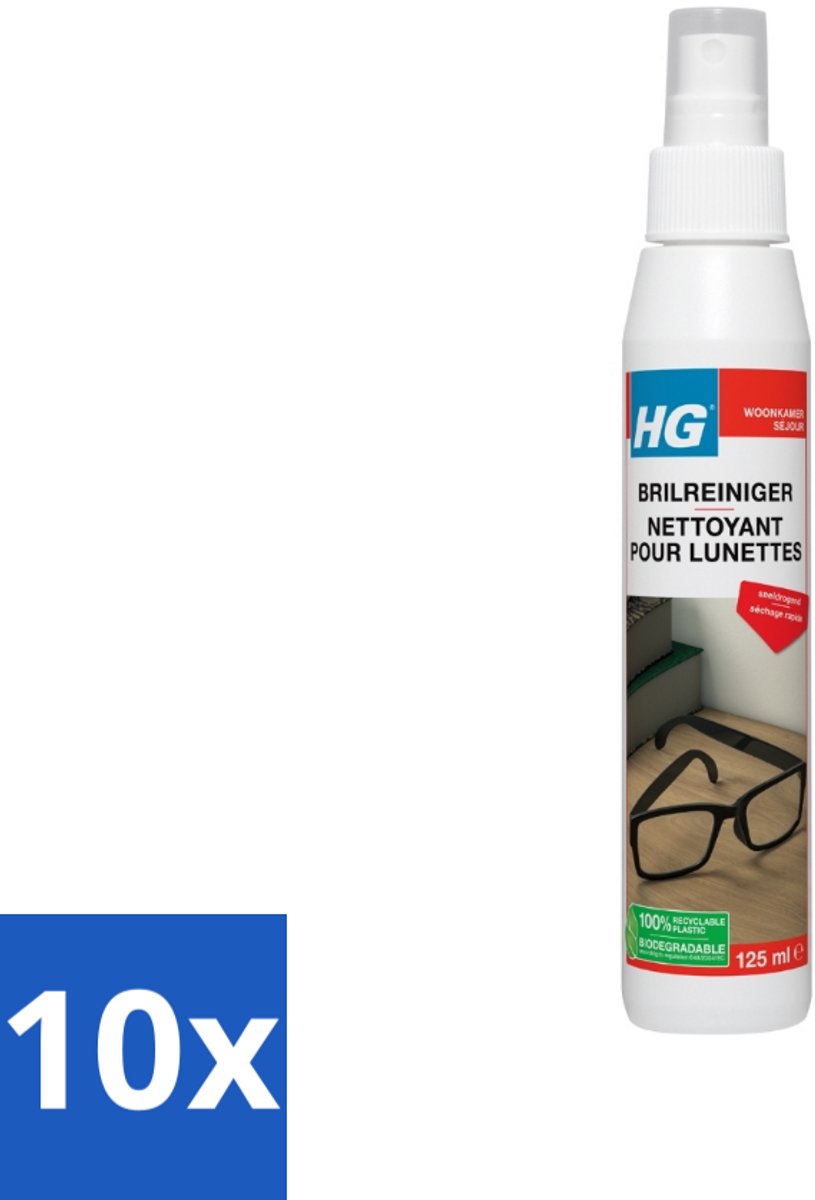 10 x HG Brilreiniger 125 ml - Bril Reinigen - Glas Reinigen - Lenzen Reinigen - Brillen Reinigen - Vuil Verwijderen