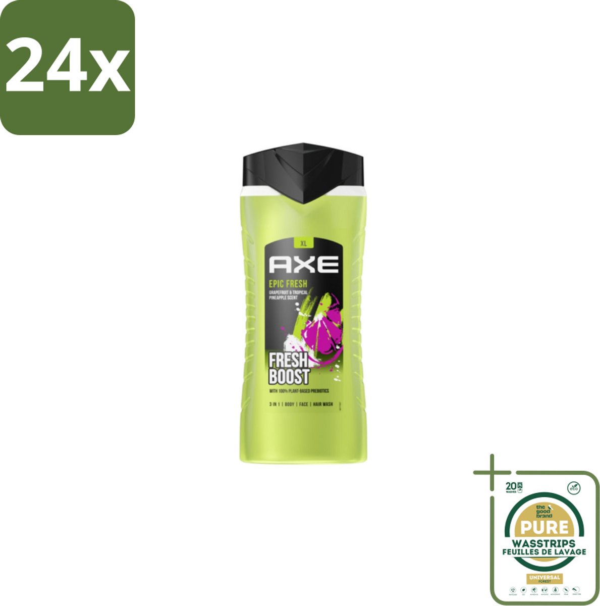 AXE – Douchegel – Epic Fresh Fresh Boost 3-in-1 – 400 ml - Voordeelverpakking - 24 stuks - Lichaam - Gezicht