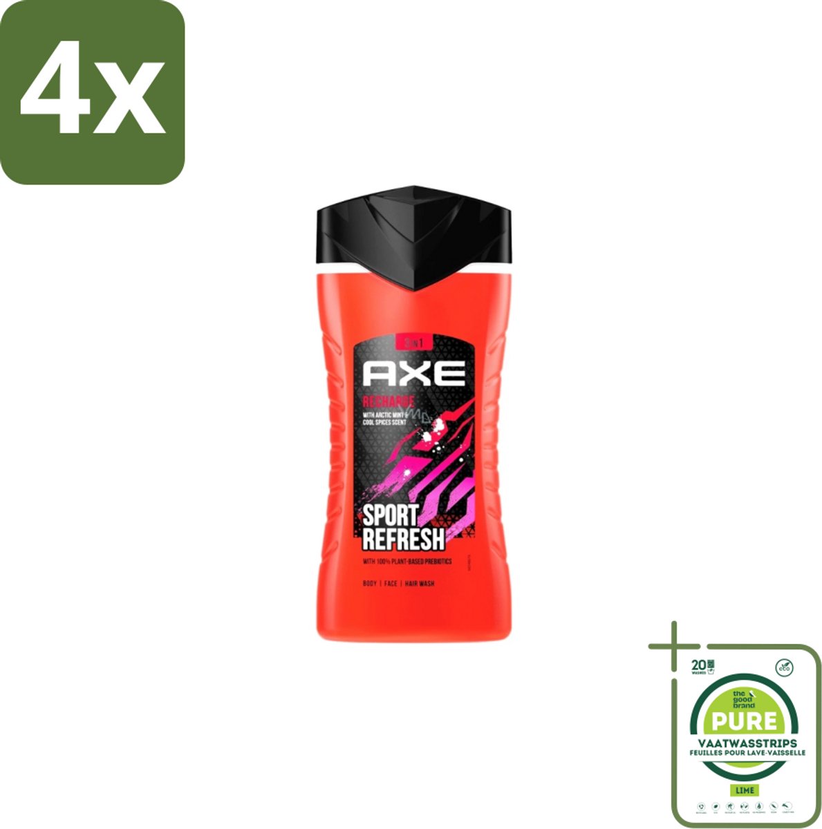 AXE – Douchegel – Sport Refresh – 250 ml - Voordeelverpakking - 4 stuks - Douchegel sport - Verfrissende douchegel